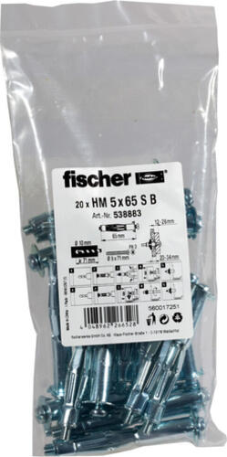 Fischer 538883 Schraubanker/Dübel 20 Stück(e) Schrauben- & Dübelsatz 65 mm