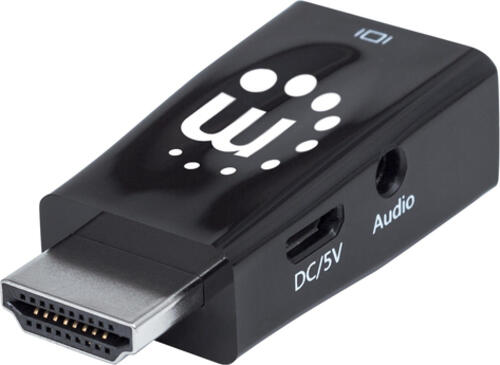 MANHATTAN HDMI auf VGA-Mikrokonverter mit Audio, optionaler USB Micro B-Stromport HDMI-Stecker auf VGA-Buchse schwarz