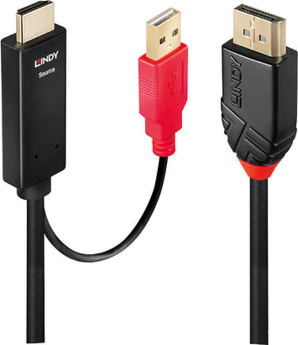 Lindy 41425 Videokabel-Adapter 1 m DisplayPort HDMI + USB Schwarz