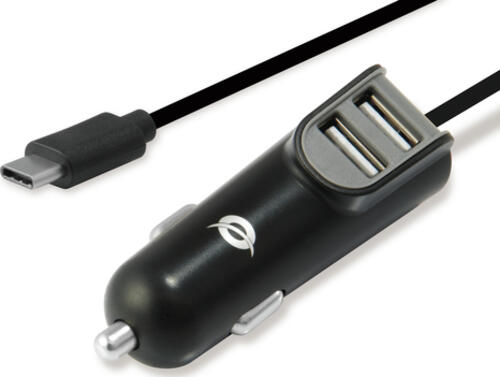 Conceptronic CARDEN 2-Port 15.5W USB-KFZ-Ladegerät mit USB-C-Kabel