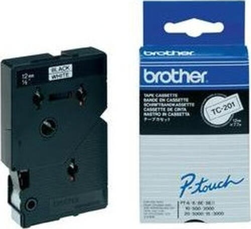 Brother Gloss Laminated Labelling Tape - 12mm, Black/White, 10-pk Etiketten erstellendes Band TC
