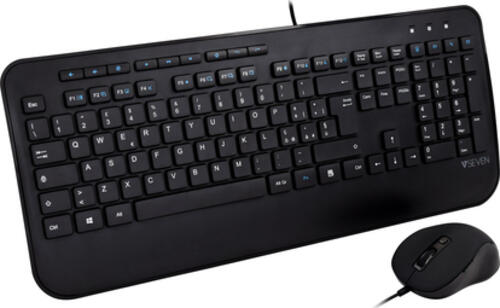 V7 Set aus USB-Tastatur mit Handballenauflage und für Rechts- und Linkshänder geeigneter Maus - IT