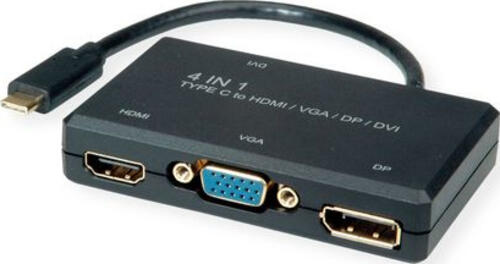 ROLINE 12.03.3138 Videokabel-Adapter 0,1 m USB Typ-C DVI + VGA (D-Sub) + DisplayPort + HDMI Schwarz