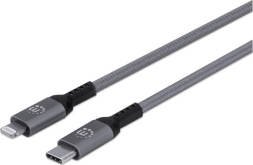 Manhattan USB-C auf Lightning Sync-/Ladekabel, USB-C-Stecker auf MFi-zertifizierten 8-pol. Lightning-Stecker, 1 m, Space Grau