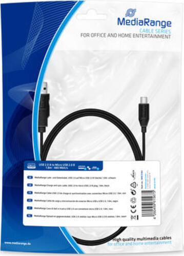 MediaRange MRCS184 USB Kabel 1,8 m USB 2.0 USB A Micro-USB B Schwarz