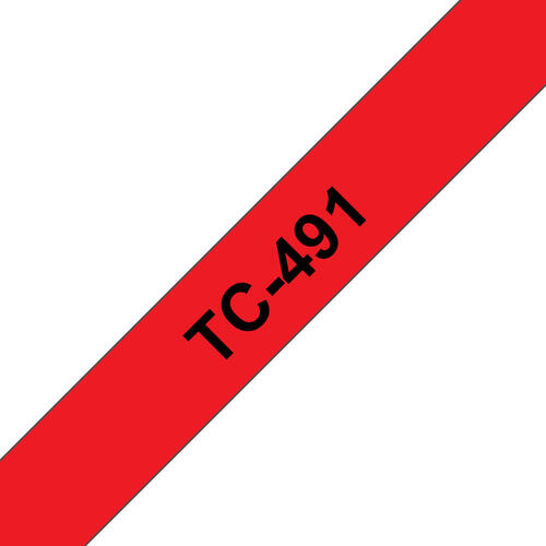 Brother TC-491 Etiketten erstellendes Band Schwarz auf rot