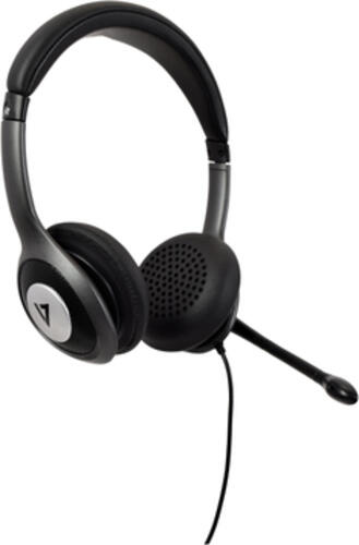 V7 USB-C Deluxe Headset mit geräuschunterdrückendem Mikrofon, Lautstärkeregelung, digitales Headset, Notebook, Computer, PC – schwarz, grau
