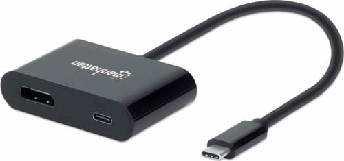 Manhattan USB-C auf DisplayPort-Konverter mit Power Delivery-Ladeport, 4K@60Hz-Auflösung, Power Delivery-Port (PD) mit bis zu 60 W (3 A/20 V), schwarz