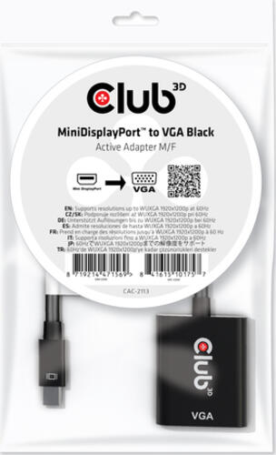 CLUB3D MiniDisplayPort to VGA Black Active Adapter M/F