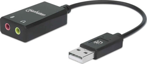 Manhattan USB-A auf Klinke Audioadapter, USB-A Stecker auf 3,5 mm Klinkenbuchsen für Mikrofoneingang und Audioausgang, schwarz