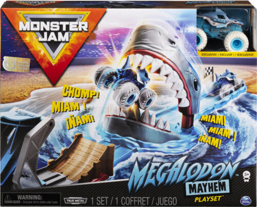 Monster Jam Stunt-Bahn Megalodon Mayhem mit original Megalodon Truck im Maßstab 1:64 und tollem Zubehör