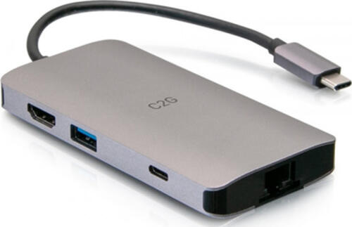 C2G USB-C 8-in-1 Mini-Dock mit HDMI, zwei USB-A, Ethernet, SD-Kartenleser und USB-C Power Delivery bis zu 100 W - 4K 30 Hz