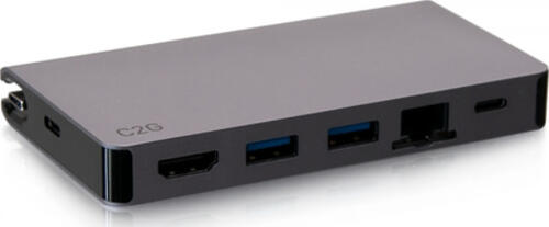 C2G USB-C 5-in-1 Compact-Dock mit HDMI, zwei USB-A, Ethernet und USB-C Power Delivery bis zu 100 W - 4K 30 Hz