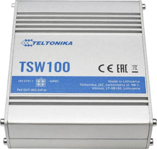 Teltonika TSW100 Netzwerk-Switch Gigabit Ethernet (10/100/1000) Power over Ethernet (PoE) Blau, Metallisch