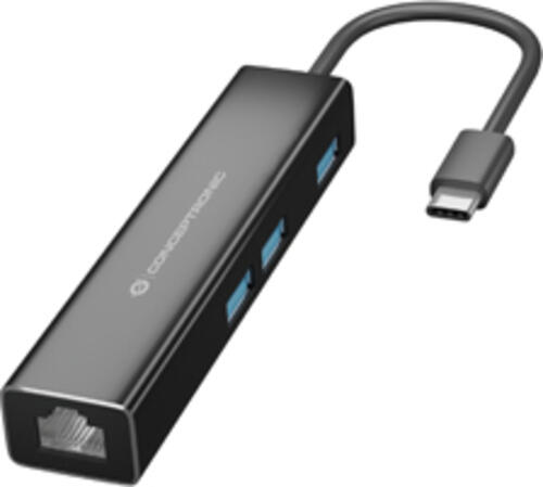 Conceptronic DONN07BA 3-Port-USB-Hub mit Gigabit-Netz