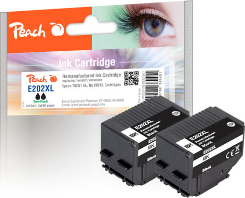 Peach PI200-768 Druckerpatrone 2 Stück(e) Kompatibel Hohe (XL-) Ausbeute Schwarz