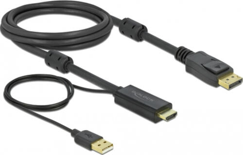 DeLOCK 85964 Videokabel-Adapter 2 m HDMI Typ A (Standard) DisplayPort + USB Type-A Schwarz