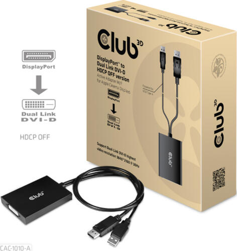 CLUB3D DisplayPort to Dual Link DVI-D HDCP OFF version Active Adapter M/F for Apple Cinema Displays
