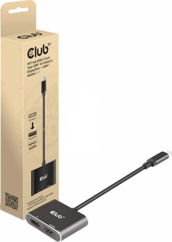 CLUB3D MST hub USB3.2 Gen2 Type-C(DP Alt-Mode) to DisplayPort + HDMI 4K60Hz M/F