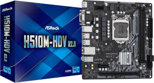 ASRock H510M-HDV R2.0, µATX Mainboard, 2x DDR4, max. 64GB, 1x VGA, 1x DVI-D, 1x HDMI 2.0b