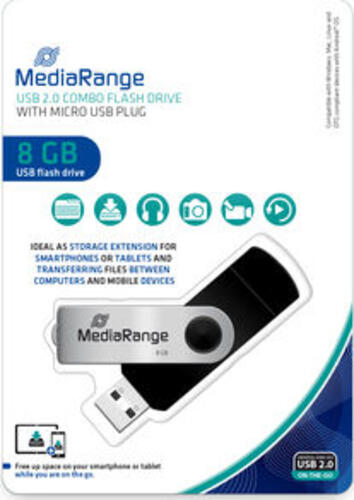 MediaRange MR930-2 USB-Stick 8 GB USB Type-A / Micro-USB 2.0 Schwarz, Silber