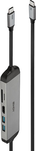 Lindy 43326 Notebook-Dockingstation & Portreplikator Kabelgebunden USB 3.2 Gen 1 (3.1 Gen 1) Type-C Schwarz, Grau
