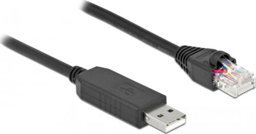 DeLOCK Serielles Anschlusskabel mit FTDI Chipsatz, USB 2.0 Typ-A Stecker zu RS-232 RJ45 Stecker 25 cm schwarz