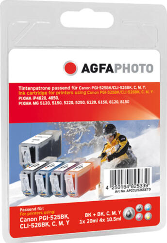 AgfaPhoto APCCLI526SETD Druckerpatrone 5 Stück(e) Schwarz, Cyan, Magenta, Gelb