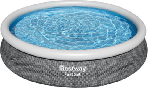 Bestway Fast Set 57443 Aufstellpool Gerahmter/aufblasbarer Pool Rund Grau, Weiß