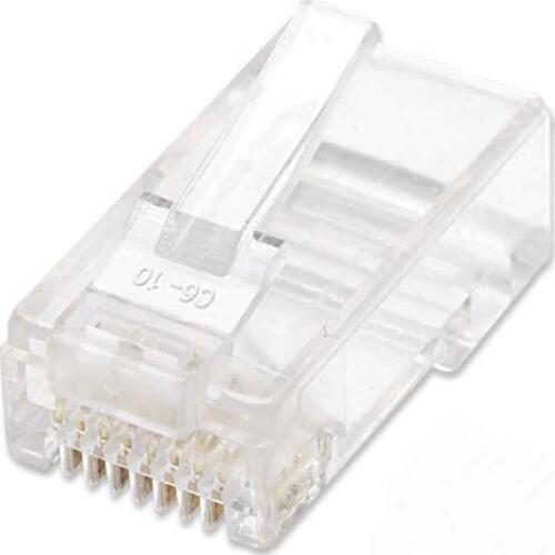 Intellinet 100er-Pack Cat5e RJ45 Modularstecker, UTP, 2-Punkt-Aderkontaktierung, für Litzendraht, 100 Stecker pro Becher