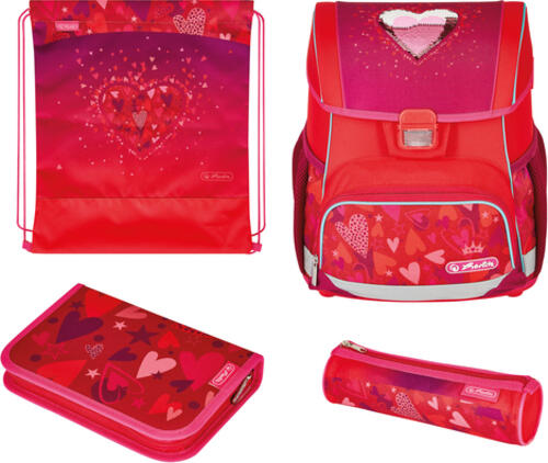 Herlitz Loop Plus Sweet Hearts Schulranzen-Set Mädchen Polyester Pink, Rot