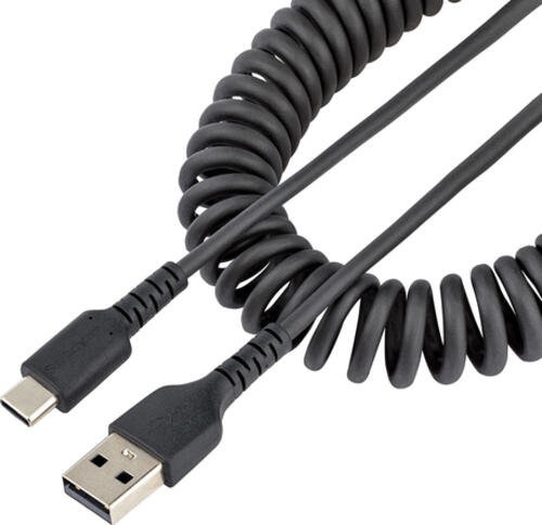 StarTech.com 50cm USB A auf USB C Kabel, hochbelastbares Spiralkabel für Laden & Synchronisieren, USB 2.0 A zu Typ-C Ladekabel, robuste Aramidfaser, handy schnellladekabel mit EMI schutz