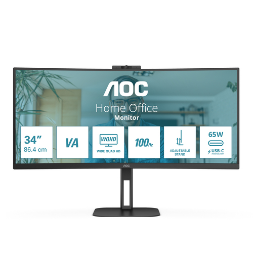 34 Zoll AOC CU34V5CW, 86,4cm TFT, 100 Hz, Wide Quad HD, 4ms, 1x HDMI, 1x DP, integrierte Kamera, integrierter USB-Hub 34 Zoll AOC CU34V5CW, 86,4cm TFT, 100 Hz, Wide Quad HD, 4ms, 1x HDMI, 1x DP, integrierte Kamera, integrierter USB-Hub