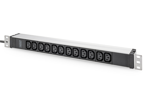 Digitus Steckdosenleiste mit Aluminiumprofil&comma; 12-fach&comma; 2 m Zuleitung Schutzkontaktstecker