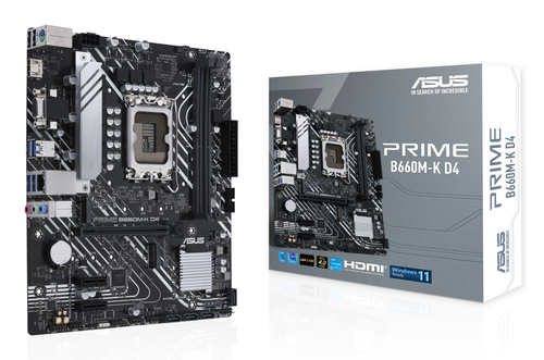 ASUS PRIME B660M-K D4, micro ATX LGA 1700 Mainboard, 4x DDR4, max. 128 GB, 1x HDMI, 1x DisplayPort, 2x USB-C ASUS PRIME B660M-K D4, micro ATX LGA 1700 Mainboard, 4x DDR4, max. 128 GB, 1x HDMI, 1x DisplayPort, 2x USB-C