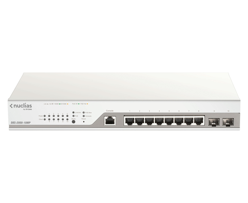 D-Link DBS-2000-10MP/E L2 Managed Switch, 8x RJ-45, Backplane: 20 Gbit/s, PoE D-Link DBS-2000-10MP/E L2 Managed Switch, 8x RJ-45, Backplane: 20 Gbit/s, PoE