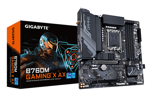 GIGABYTE B760M Gaming X AX&comma; micro ATX LGA 1700 Mainboard&comma; 4x DDR5&comma; max&period; 256 GB&comma; 1x HDMI 2&period;0&comma; 1x DisplayPort 1&period;2&comma; WiFi
