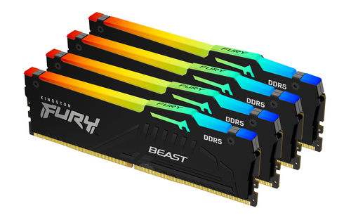 DDR5RAM 4 x 16GB DDR5-6000, Kingston Technology FURY Beast 64 GB 6000 MT/s DDR5 CL40 DIMM (4er-Kit) RGB XMP, DIMM, CL40 Kit DDR5RAM 4 x 16GB DDR5-6000, Kingston Technology FURY Beast 64 GB 6000 MT/s DDR5 CL40 DIMM (4er-Kit) RGB XMP, DIMM, CL40 Kit