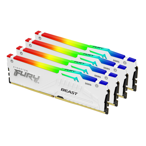 DDR5RAM 4 x 16GB DDR5-5600, Kingston Technology FURY Beast 64 GB 5600 MT/s DDR5 CL40 DIMM (4er-Kit) White RGB XMP, DIMM, CL40 Kit DDR5RAM 4 x 16GB DDR5-5600, Kingston Technology FURY Beast 64 GB 5600 MT/s DDR5 CL40 DIMM (4er-Kit) White RGB XMP, DIMM, CL40 Kit