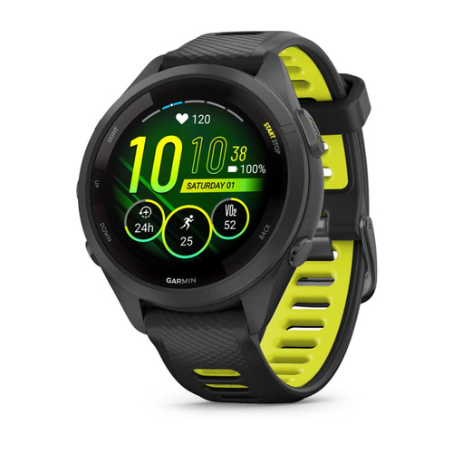 Garmin Forerunner 265S&comma; schwarz&comma; gelb&comma; Touchscreen&comma; rund&comma; Sportuhr