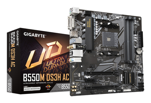 GIGABYTE B550M DS3H AC, micro ATX AM4 Mainboard, 4x DDR4, max. 128 GB, 1x HDMI 2.1, WiFi GIGABYTE B550M DS3H AC, micro ATX AM4 Mainboard, 4x DDR4, max. 128 GB, 1x HDMI 2.1, WiFi