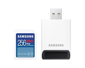 SAMSUNG SD PRO Plus 2023 inkl&period; USB Kartenleser 256GB SD-Speicherkarte UHS-I U3 Full HD &amp; 4K UHD 180 MB&sol;s Lesen 130 MB&sol;s Schreiben