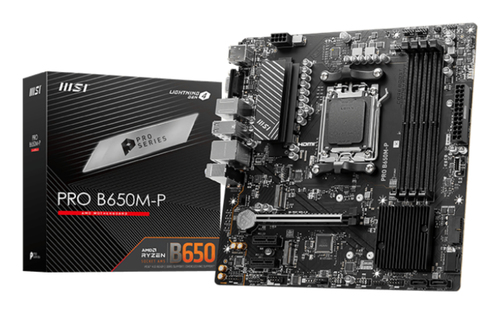 MSI PRO B650M-P&comma; micro ATX AM5 Mainboard&comma; 4x DDR5&comma; max&period; 192 GB&comma; 1x HDMI 2&period;1&comma; 1x DisplayPort 1&period;4