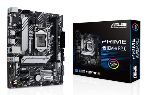 ASUS PRIME H510M-A R2&period;0&comma; micro ATX LGA 1200 &lpar;H5&rpar; Mainboard&comma; 2x DDR4&comma; max&period; 64 GB&comma; 1x HDMI&comma; 1x DisplayPort