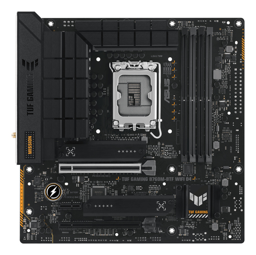 ASUS TUF GAMING B760M-BTF WIFI D4, micro ATX LGA 1700 Mainboard, 4x DDR4, max. 128 GB, 1x HDMI 2.1, 1x DisplayPort 1.4, 2x USB-C, WiFi ASUS TUF GAMING B760M-BTF WIFI D4, micro ATX LGA 1700 Mainboard, 4x DDR4, max. 128 GB, 1x HDMI 2.1, 1x DisplayPort 1.4, 2x USB-C, WiFi