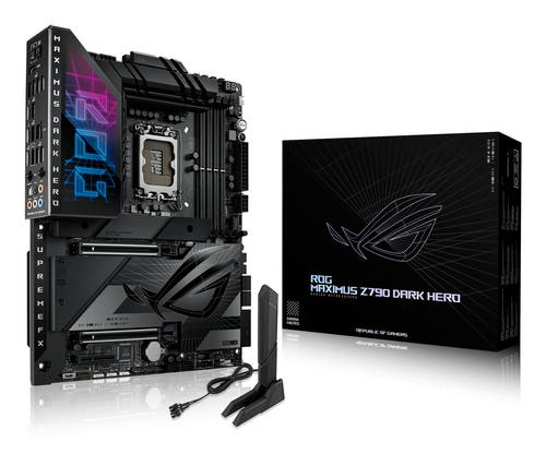 ASUS ROG MAXIMUS Z790 DARK HERO, ATX LGA 1700 Mainboard, 4x DDR5, max. 128 GB, 1x HDMI 2.1, 1x USB-C, WiFi ASUS ROG MAXIMUS Z790 DARK HERO, ATX LGA 1700 Mainboard, 4x DDR5, max. 128 GB, 1x HDMI 2.1, 1x USB-C, WiFi