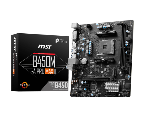 MSI B450M-A PRO MAX II&comma; micro ATX AM4 Mainboard&comma; 2x DDR4&comma; max&period; 64 GB&comma; 1x HDMI 1&period;4