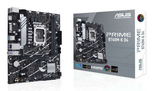 ASUS PRIME B760M-K D4&comma; micro ATX LGA 1700 Mainboard&comma; 2x DDR4&comma; max&period; 64 GB&comma; 1x HDMI