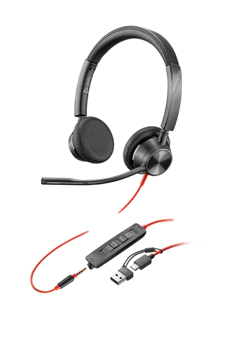 HP Poly Blackwire 3325 Stereo USB-C Headset &plus;3&period;5mm Plug &plus;USB-C&sol;A Adapter