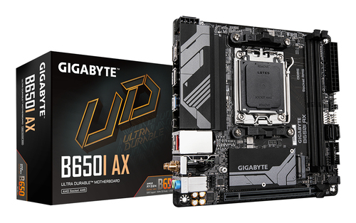 GIGABYTE B650I AX Mainboard - AMD Ryzen 9000er-Serie, 5+2+1 Phasen VRM, bis zu 6400 MHz DDR5 (OC), 1xPCIe 4.0 M.2, 2,5 GbE LAN, WIFI 6E, USB 3.2 Gen 2 GIGABYTE B650I AX Mainboard - AMD Ryzen 9000er-Serie, 5+2+1 Phasen VRM, bis zu 6400 MHz DDR5 (OC), 1xPCIe 4.0 M.2, 2,5 GbE LAN, WIFI 6E, USB 3.2 Gen 2